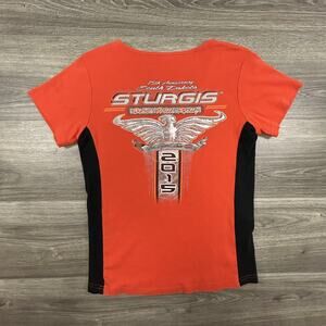 Sturgis Shirt Womens Large Orange Black 2015 75th Anniversary Rally Biker